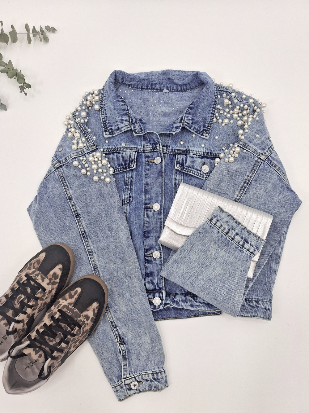 ✨ Stunning Pearl & Rhinestone Embellished Denim Jacket ✨